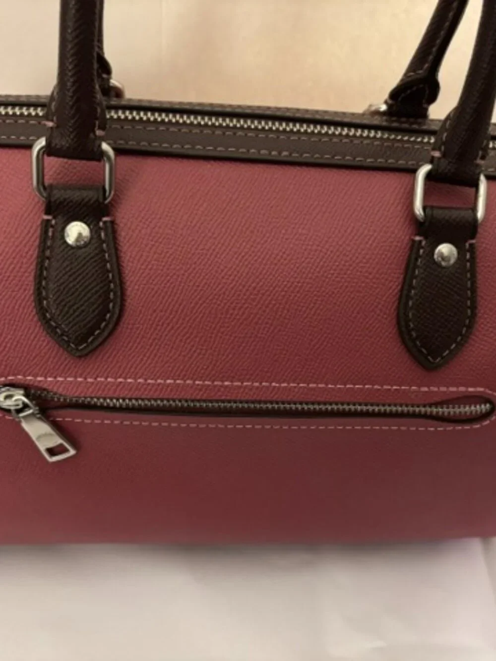 Coach NWOT Rowan Leather Satchel Raspberry Pink/Brown Adjustable Crossbody Strap